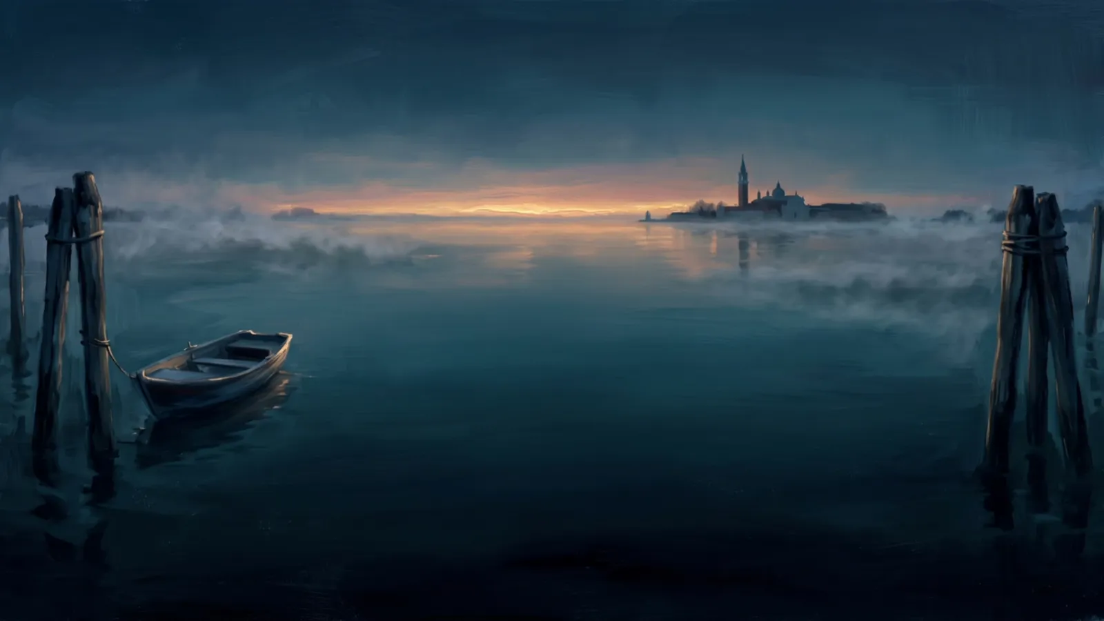 A painted lagoon before sunrise.